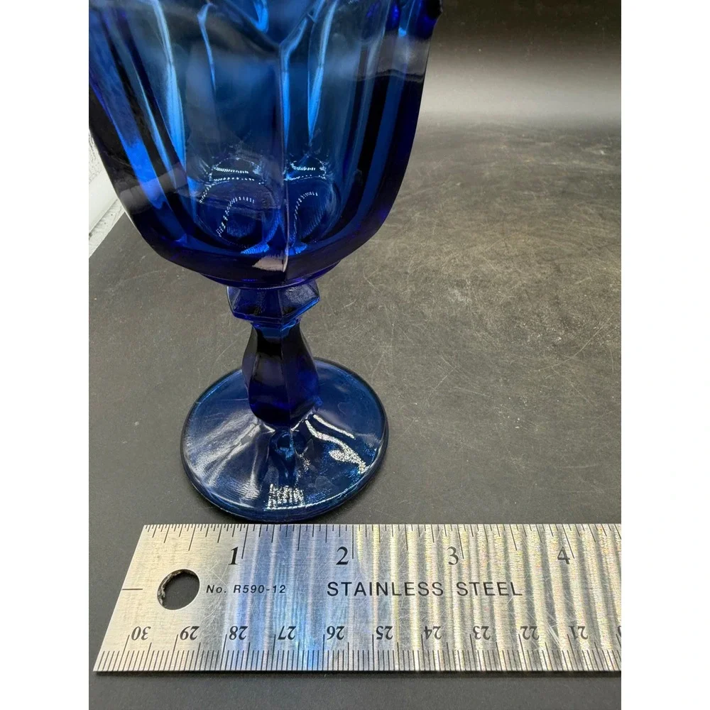 Vintage Cobalt Blue Glass Goblets Set of 4 Paneled Water Wine Glasses 5.5 inch